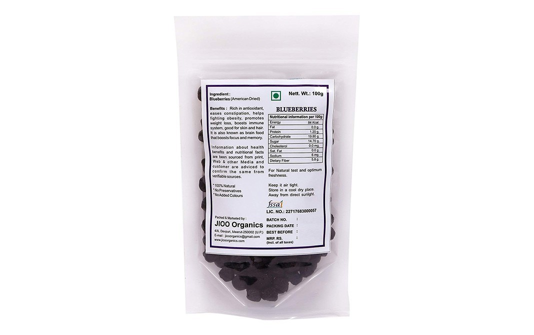 Jioo Organics Americal Dried Blueberries    Pack  100 grams